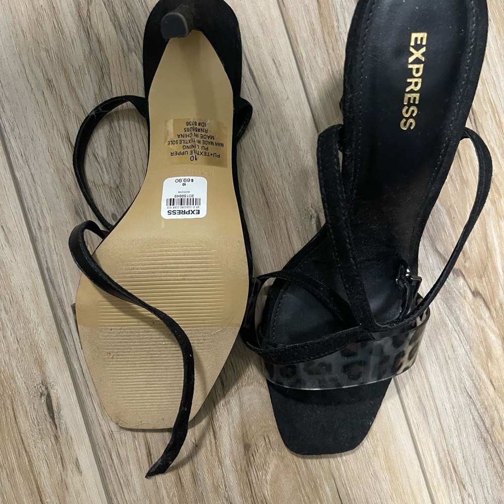 Express Black Leopard Strap Heels Women’s Size 10 Stiletto Sandals NWT